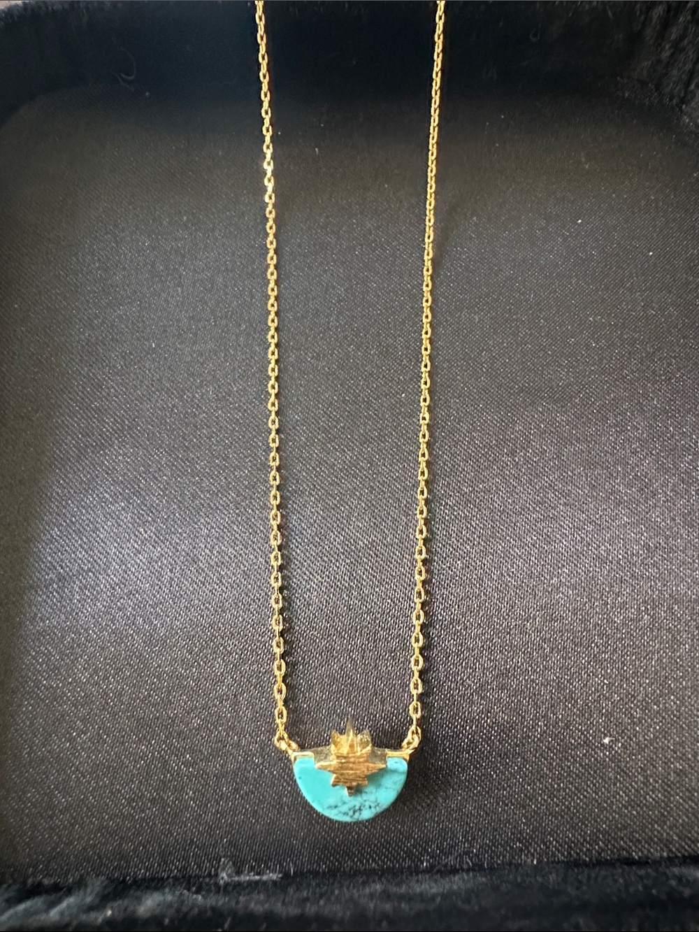 Gold-Tome Necklace with Turquoise Pendant - Women's Jewelry